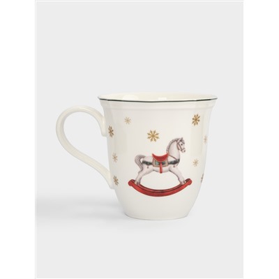 Кружка, 380 мл, фарфор N, белая, Лошадка и елка, Miracle