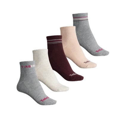 Timberland Logo Cushioned Socks - 5-Pack, Quarter Crew (For Women)