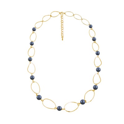Колье Воздух (Майорка черничная 12мм; покрытие золото) 100см, Есть комплект