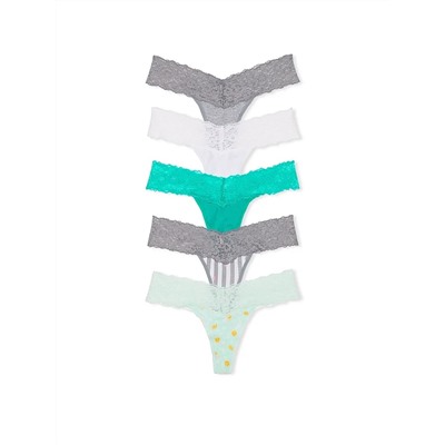 VICTORIA'S SECRET 5-Pack Lace-Waist Cotton Thong Panties