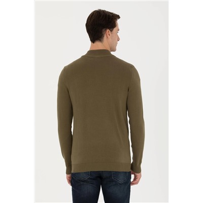 Erkek Haki Basic Triko Hırka