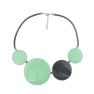 Колье (смола мятная, серая; покрытие: родий)