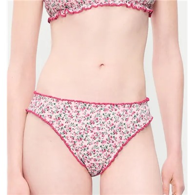 Mid-Rise Ruffle Trim Swim Bottoms