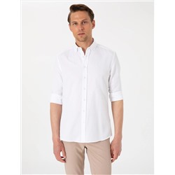 Beyaz Oxford Slim Fit Kolay Ütülenebilir Gömlek