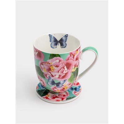 Кружка, 400 мл, с подставкой, Камелии