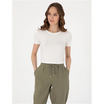 Beyaz Regular Fit Crop Tişört