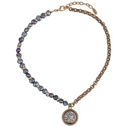 Колье Афродита (жемчуг бензиновый 7-8мм; античное золото, античное серебро) 49см, Есть комплект