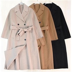 Женское элегантное двубортное шерстяное пальто средней длины