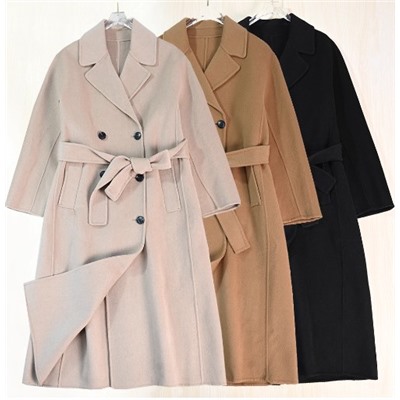 Женское элегантное двубортное шерстяное пальто средней длины