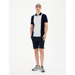 Lacivert Slim Fit Gofre Dokuma Şort