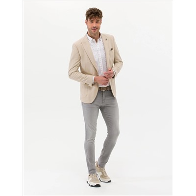 Bej Ex. Slim Fit Keten Karışımlı Ceket