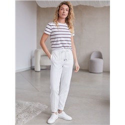 Базовая футболка в полоску полуприлегающая из премиального хлопка с эластаном