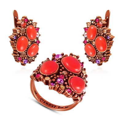 Комплект (коралл, кристаллы микс; покрытие медь)