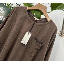 Свободная повседневная хлопковая футболка с круглым вырезом и длинными рукавами