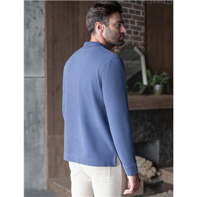 Лонгслив из мягкого фактурного трикотажа с плетеным воротником поло на пуговицах