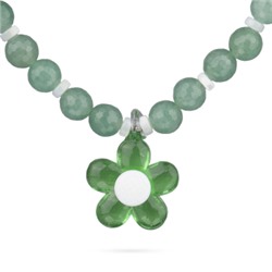 Колье Букет (авантюрин зеленый, муранское стекло зеленое; покрытие родий), Есть комплект