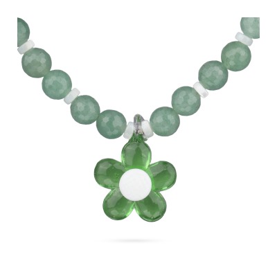 Колье Букет (авантюрин зеленый, муранское стекло зеленое; покрытие родий), Есть комплект