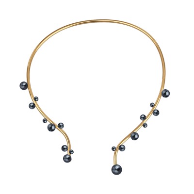 Колье Просекко (Майорка 4-10мм темно-серая; покрытие золото), Есть комплект