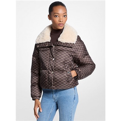 Michael Kors Outlet Logo Print and Sherpa Puffer Jacket