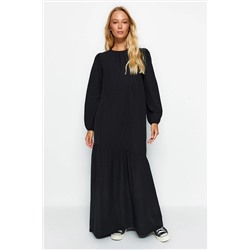 TRENDYOL MODEST Siyah Büzgü Detaylı Pamuklu Geniş Kalıp Dokuma Elbise TCTSS21EL3470