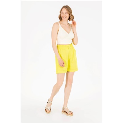 Kadın Neon Sarı Dokuma Şort