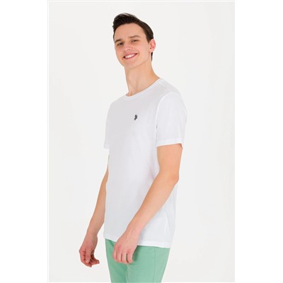 Erkek Beyaz Basic Bisiklet Yaka Tişört