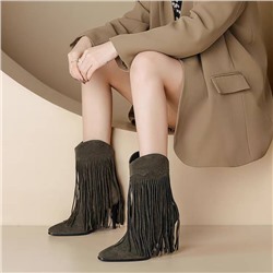 Замшевые ботинки с бахромой на высокой шпильке 👠 Большие размеры