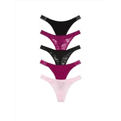 PINK 5-Pack Lace-Up Logo Thong Panties