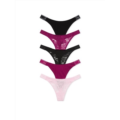 PINK 5-Pack Lace-Up Logo Thong Panties