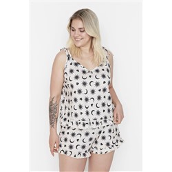 Trendyol Curve Bej Desenli Askılı Örme Pijama Takımı TBBSS22AI00000