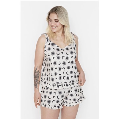 Trendyol Curve Bej Desenli Askılı Örme Pijama Takımı TBBSS22AI00000