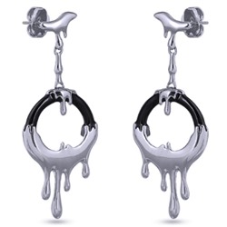 Серьги Оттепель (эмаль черная; покрытие родий), Есть комплект