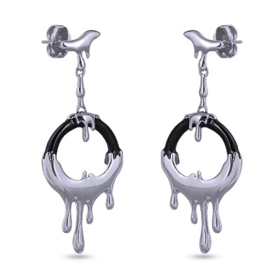 Серьги Оттепель (эмаль черная; покрытие родий), Есть комплект