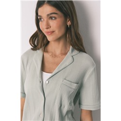 Pijama camisero algodón canalé verde