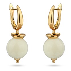 Серьги Сфера (смола сливочное масло 14мм; покрытие золото), Есть комплект