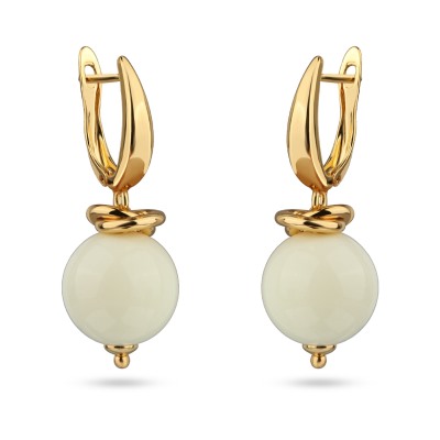 Серьги Сфера (смола сливочное масло 14мм; покрытие золото), Есть комплект