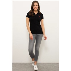 Kadın Siyah Basic Polo Yaka Tişört