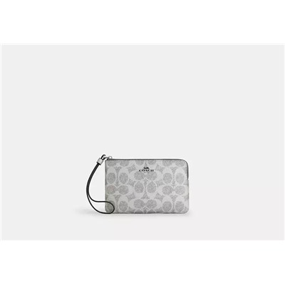 Corner Zip Wristlet In Signature Canvas With Stripe