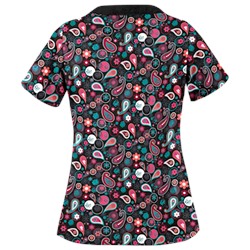 UA Party Paisley Black Print Scrub Top