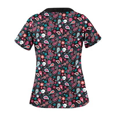 UA Party Paisley Black Print Scrub Top