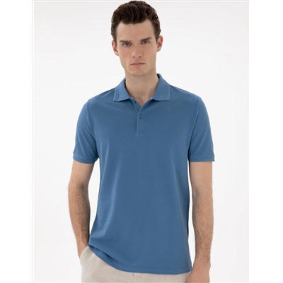 Koyu Mavi Regular Fit %100 Pamuk Polo Yaka Basic Tişört