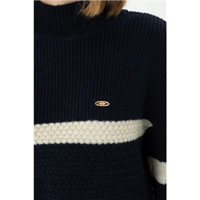 Kadın Lacivert Balıkçı Yaka Kazak