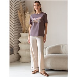 Прямые брюки из эластичного хлопка с контрастным кантом