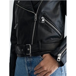 Faux Leather Cropped Biker Jacket