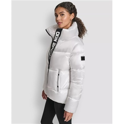 DKNY Women's Quilted Puffer Interior Placket Logo Jacket