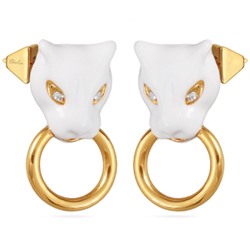 Серьги Пантера (эмаль белая, кристаллы SW белые; покрытие золото), Есть комплект