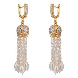 Серьги Тюльпан (жемчуг белый 3-4мм; покрытие золото), Есть комплект