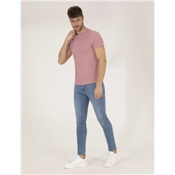 Pembe Slim Fit Dokulu Bisiklet Yaka Tişört