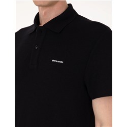 Siyah Slim Fit Örme Dokulu Polo Yaka Tişört