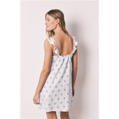Camisón corto algodón tirantes estampado azul